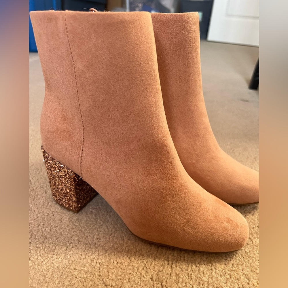 NEW Suede Ankle Boots with Glitter Heel